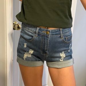 High Waisted Denim Distressed Jean Shorts